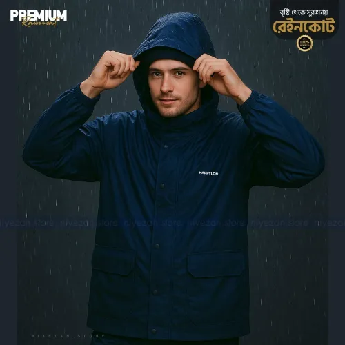 100% Waterproof Heat sealing Raincoat for men (Navy Blue) 